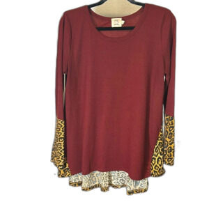 Grace+Emma Maroon & Leopard knitted L Slv, hi-low L